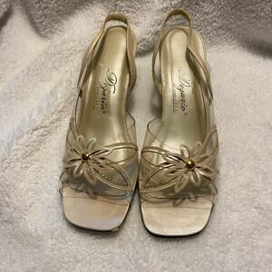 Dezario Vintage Pumps Clear Upper and Heel Floral Motif Open Toe Size 7